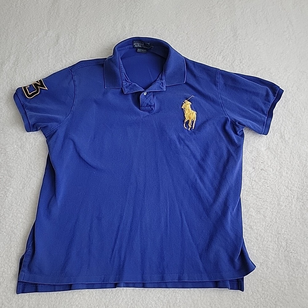 Vintage Polo By Ralph Lauren Big Pony #3 Shirt Men's Custom Fit Size 2XL Blue